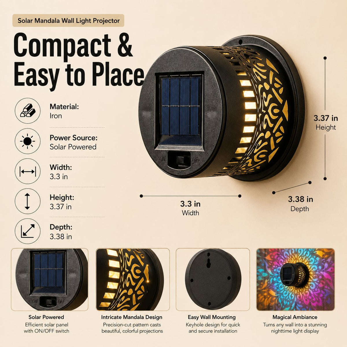 🔥Last Day 49% OFF & 65K+ SOLD! -✨Solar Mandala Wall Light | Outdoor Garden Fence Projector Lamp 🪐🌌