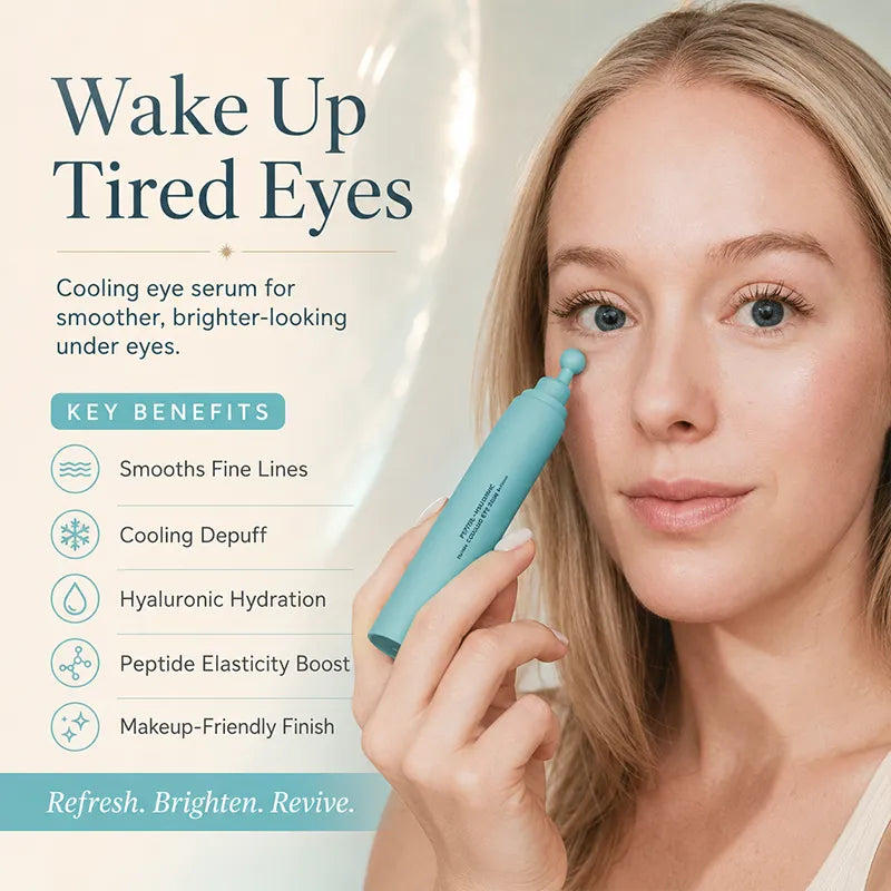 🔥LAST DAY 49% OFF - ✨Peptide Eye Serum - Cooling Rollerball Under Eye Serum for Puffiness Dark Circles & Wrinkles with Peptides Hyaluronic Acid MSM & Reishi Mushroom🧴