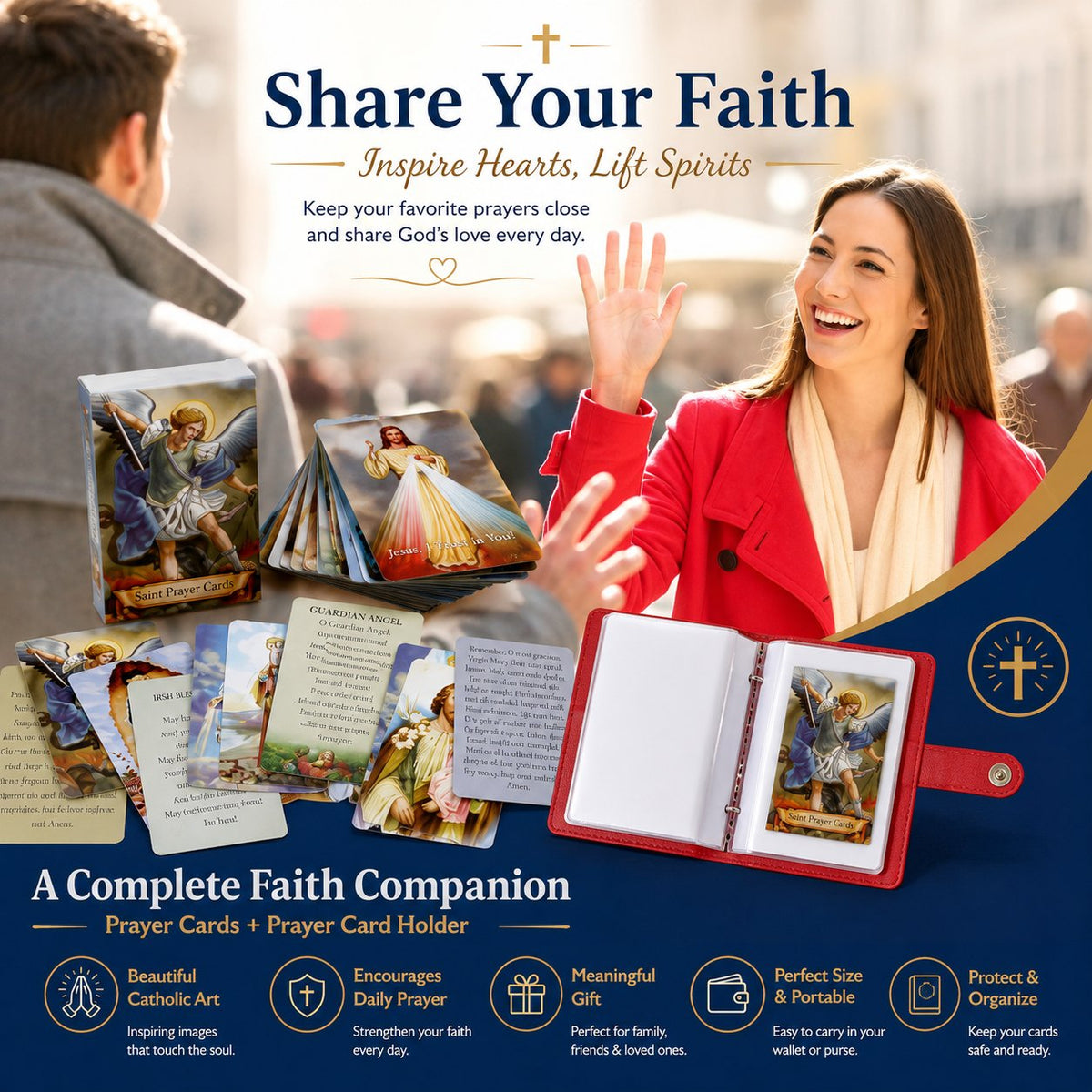 (🎁Last Day 49% OFF)✝️Catholic Genuine Leather Holy Card Holder – Pocket Prayer Card Organizer with Snap Closure