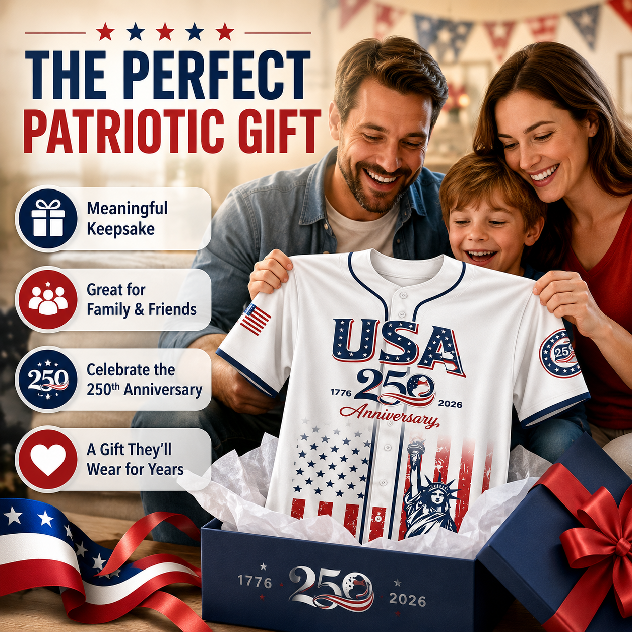 🔥LAST DAY SALE 49% OFF - 🇺🇸🦅USA 250th Anniversary Baseball Jersey – 1776-2026 Independence Day Patriotic Shirt, Men & Women, Flag & Liberty Print✨
