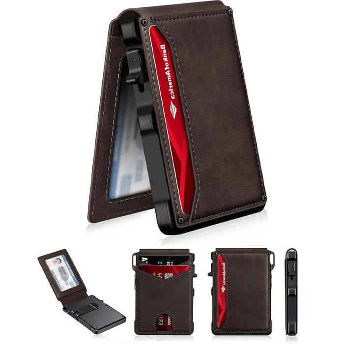 ⚡70K+ SOLD !-Wallet for Men - with Pop Up Aluminum Case Money Clip Slim Leather Slots Credit Card Holder RFID Blocking Bifold Minimalist Wallet
