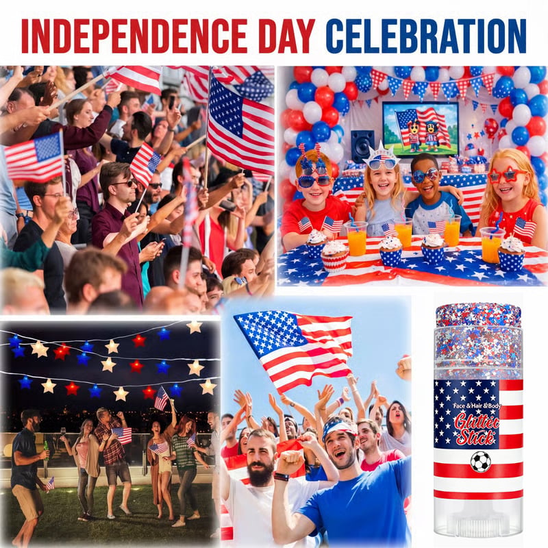 🔥Last Day 49% OFF🦅4th of July Glitter Stick✨🔔Red, White & Blue Body & Hair Sparkle
