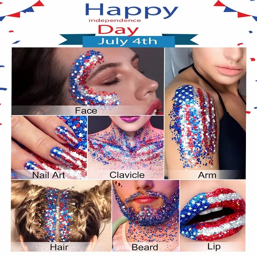 🔥Last Day 49% OFF🦅4th of July Glitter Stick✨🔔Red, White & Blue Body & Hair Sparkle