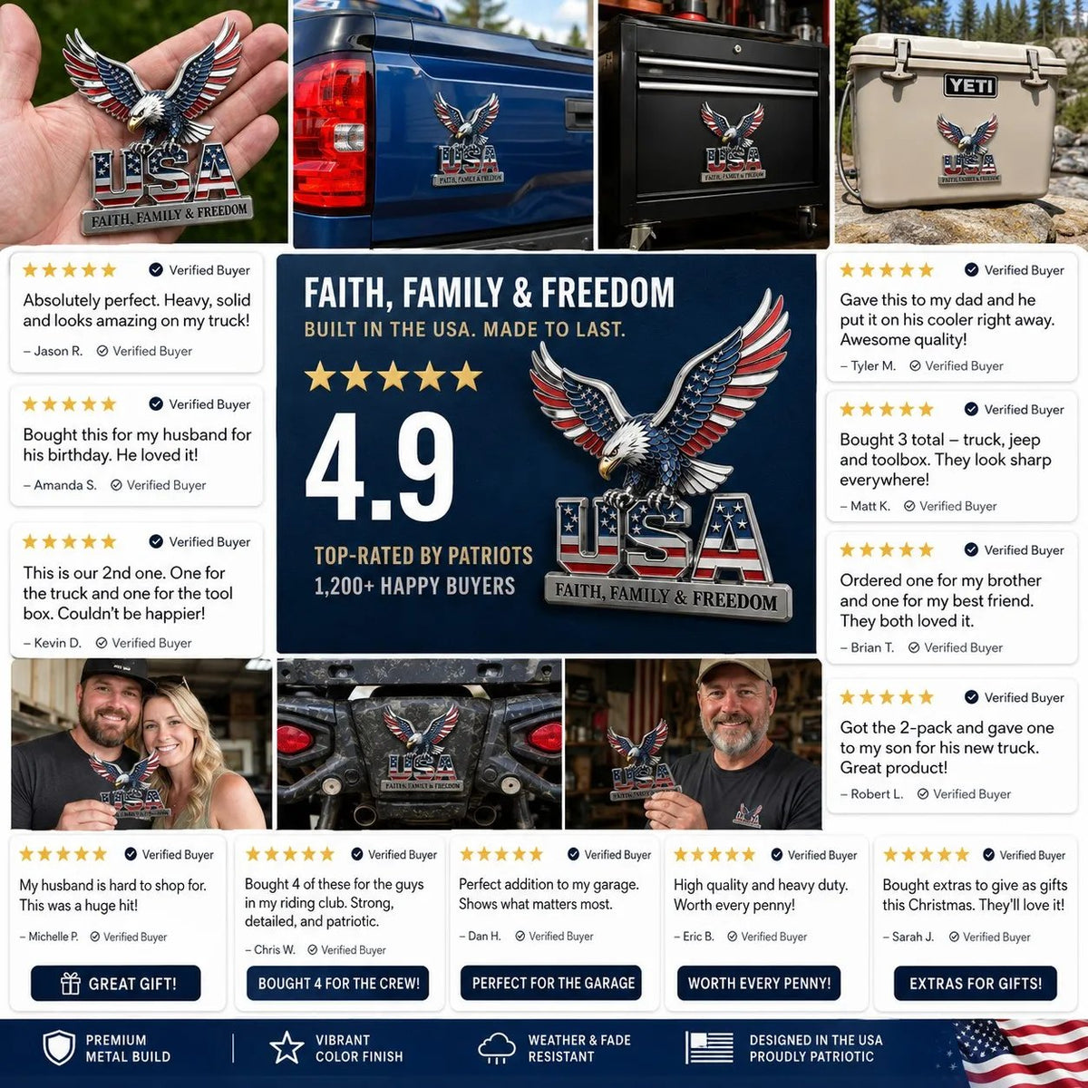 🇺🇸250th Anniversary 50% OFF - ★USA Faith, Family & Freedom★ Metal Emblem🦅