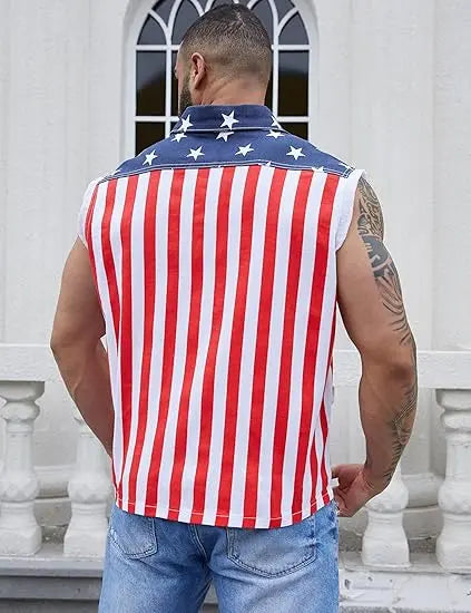 🔥LAST DAY SALE 49% OFF - 🇺🇸🦅Men's American Flag Denim Vest - 4th of July Patriotic Casual Sleeveless Jacket✨
