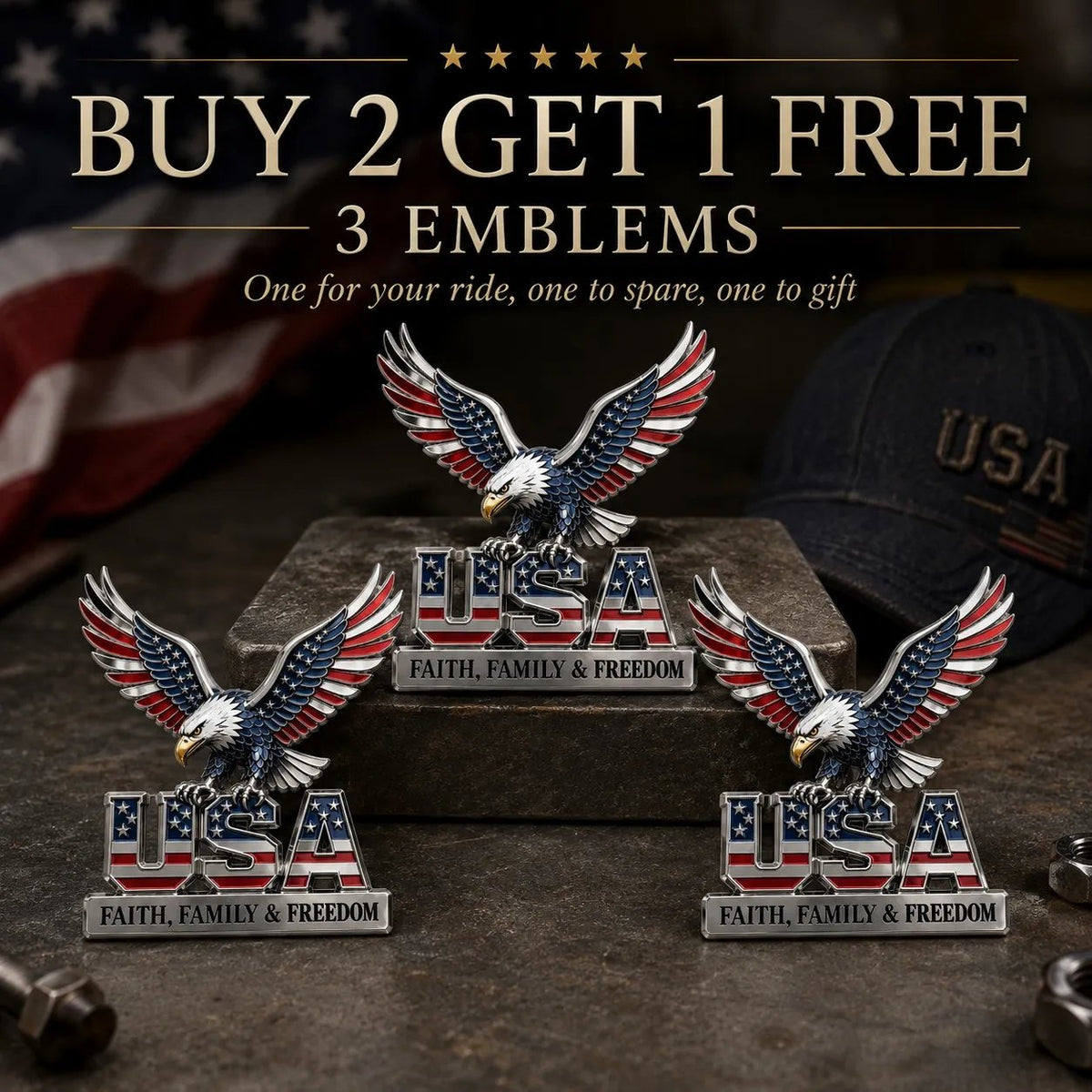 🇺🇸250th Anniversary 50% OFF - ★USA Faith, Family & Freedom★ Metal Emblem🦅