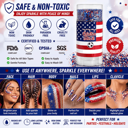 🔥Last Day 49% OFF🦅4th of July Glitter Stick✨🔔Red, White & Blue Body & Hair Sparkle