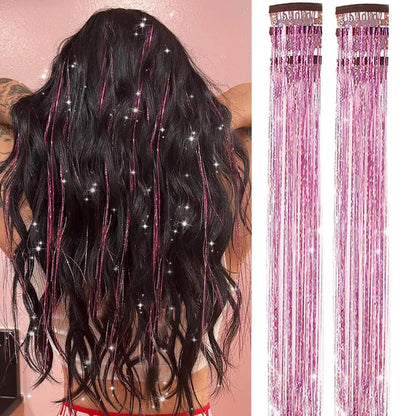 24 Inch Clip-On Glitter Hair Tinsel Extensions 6 Pcs Set