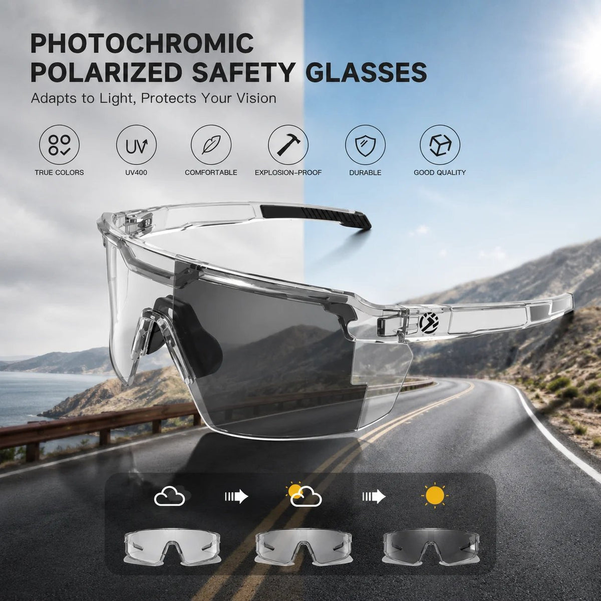 ☀️UV400 Photochromic Polarized Safety Glasses – 🥇Impact Resistant Outdoor Sports & Work Eyewear（The Best Gift for Dad）❤️👨