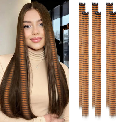 24 Inch Clip-On Glitter Hair Tinsel Extensions 6 Pcs Set