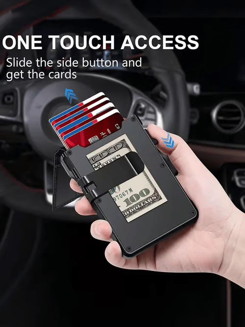⚡70K+ SOLD !-Wallet for Men - with Pop Up Aluminum Case Money Clip Slim Leather Slots Credit Card Holder RFID Blocking Bifold Minimalist Wallet