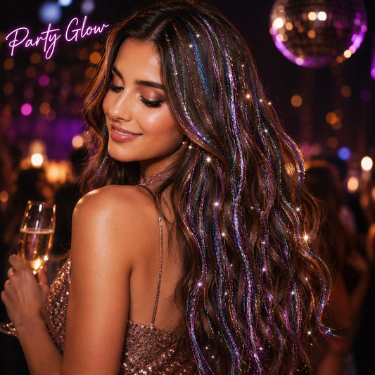 24 Inch Clip-On Glitter Hair Tinsel Extensions 6 Pcs Set