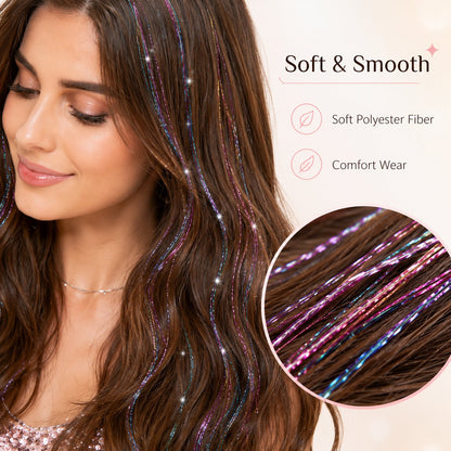 24 Inch Clip-On Glitter Hair Tinsel Extensions 6 Pcs Set