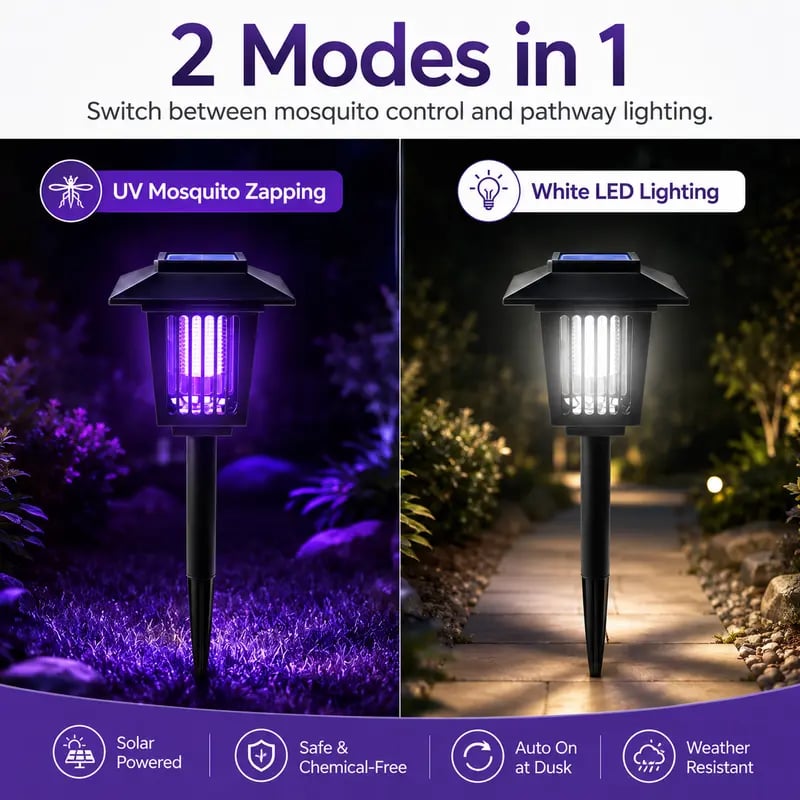 🔥Last Day 50% OFF - ☀️💜2-in-1 Solar Mosquito Zapper & Decorative Garden Stake Light 🦟