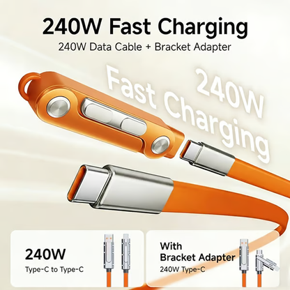 ⚡️2-in-1 Liquid Silicone Fast Charger Cable - USB-C/Lightning Cord with Foldable Stand & 180° Rotation
