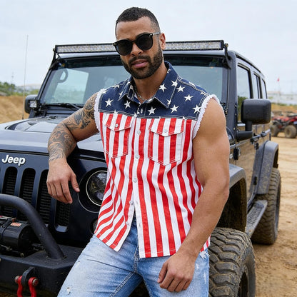 🔥LAST DAY SALE 49% OFF - 🇺🇸🦅Men's American Flag Denim Vest - 4th of July Patriotic Casual Sleeveless Jacket✨