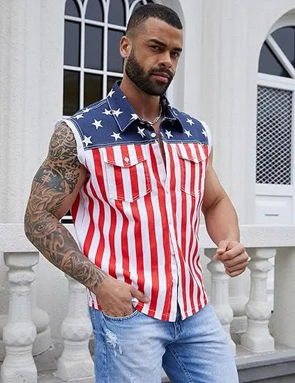 🔥LAST DAY SALE 49% OFF - 🇺🇸🦅Men's American Flag Denim Vest - 4th of July Patriotic Casual Sleeveless Jacket✨