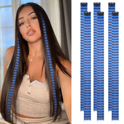 24 Inch Clip-On Glitter Hair Tinsel Extensions 6 Pcs Set