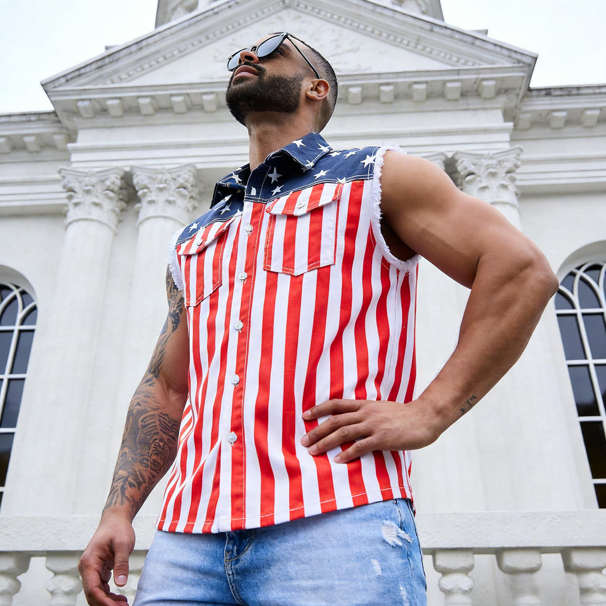 🔥LAST DAY SALE 49% OFF - 🇺🇸🦅Men's American Flag Denim Vest - 4th of July Patriotic Casual Sleeveless Jacket✨