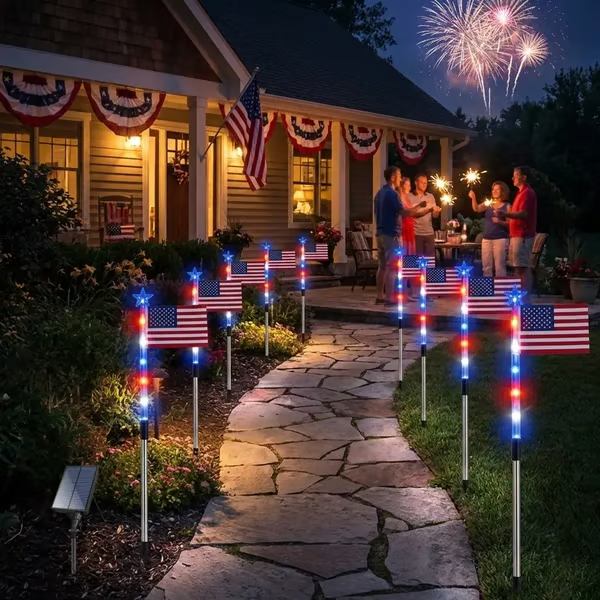 🔥Last Day  49% OFF🔥8 Solar American Flag Pathway Lights – Red, White & Blue Yard Glow for 250th Independence Celebration 🇺🇸✨