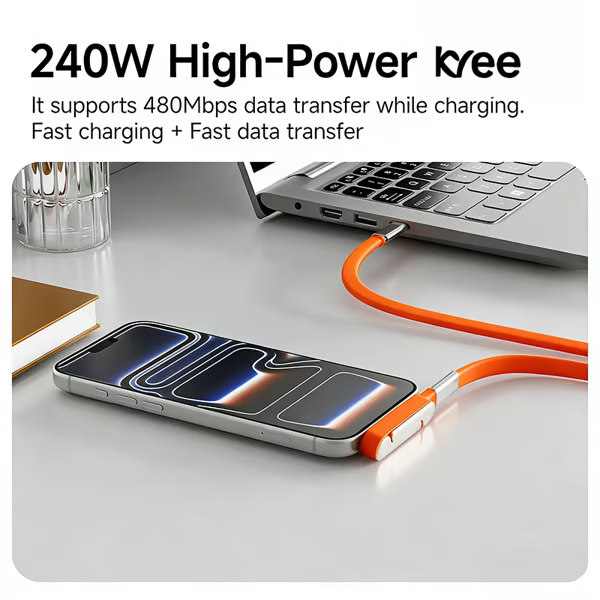 ⚡️2-in-1 Liquid Silicone Fast Charger Cable - USB-C/Lightning Cord with Foldable Stand & 180° Rotation
