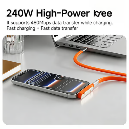 ⚡️2-in-1 Liquid Silicone Fast Charger Cable - USB-C/Lightning Cord with Foldable Stand & 180° Rotation