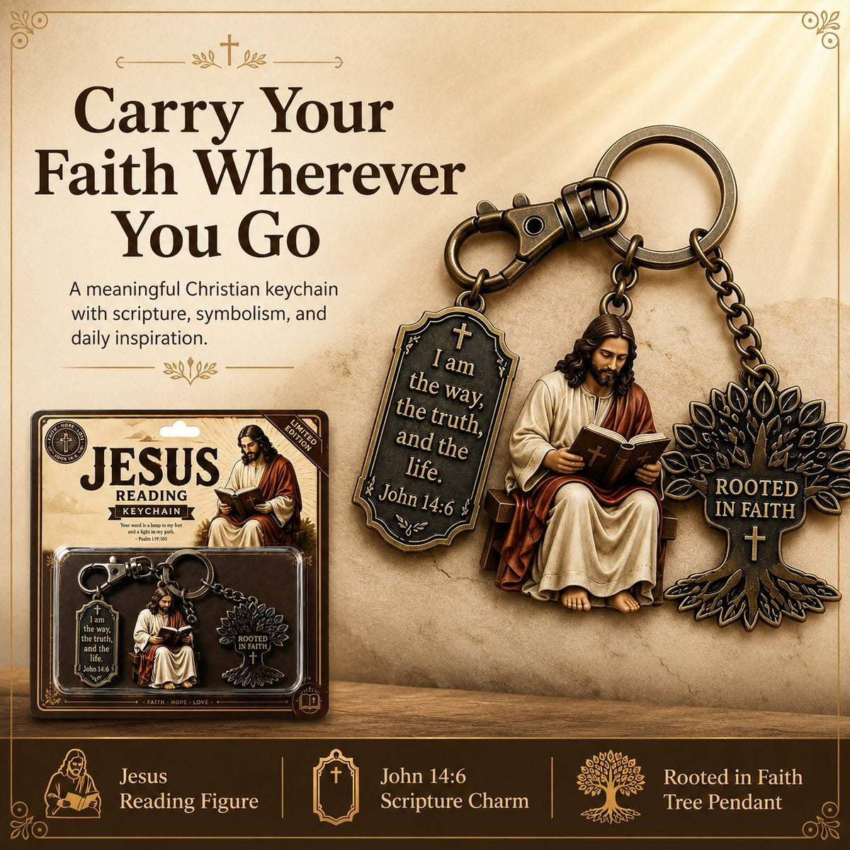 (🎁Last Day 49% OFF)✝️📖Jesus Reading Keychain