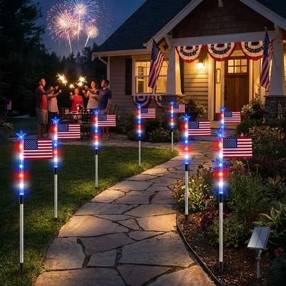 🔥Last Day  49% OFF🔥8 Solar American Flag Pathway Lights – Red, White & Blue Yard Glow for 250th Independence Celebration 🇺🇸✨