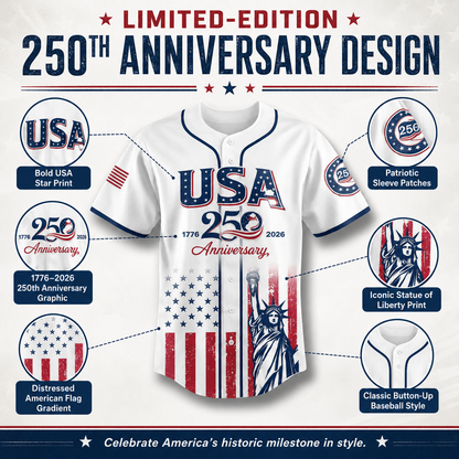 🔥LAST DAY SALE 49% OFF - 🇺🇸🦅USA 250th Anniversary Baseball Jersey – 1776-2026 Independence Day Patriotic Shirt, Men & Women, Flag & Liberty Print✨