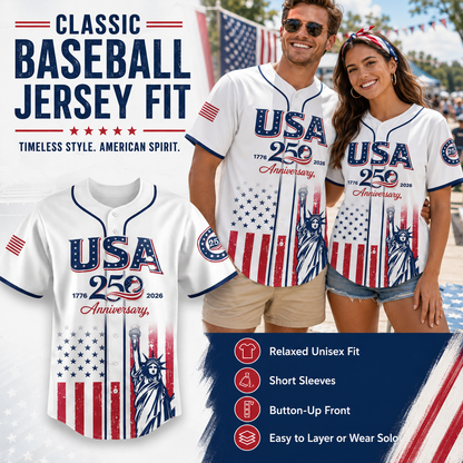 🔥LAST DAY SALE 49% OFF - 🇺🇸🦅USA 250th Anniversary Baseball Jersey – 1776-2026 Independence Day Patriotic Shirt, Men & Women, Flag & Liberty Print✨