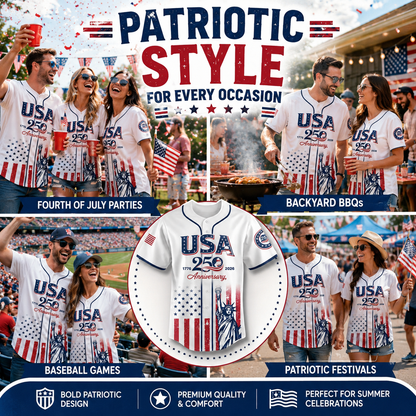 🔥LAST DAY SALE 49% OFF - 🇺🇸🦅USA 250th Anniversary Baseball Jersey – 1776-2026 Independence Day Patriotic Shirt, Men & Women, Flag & Liberty Print✨
