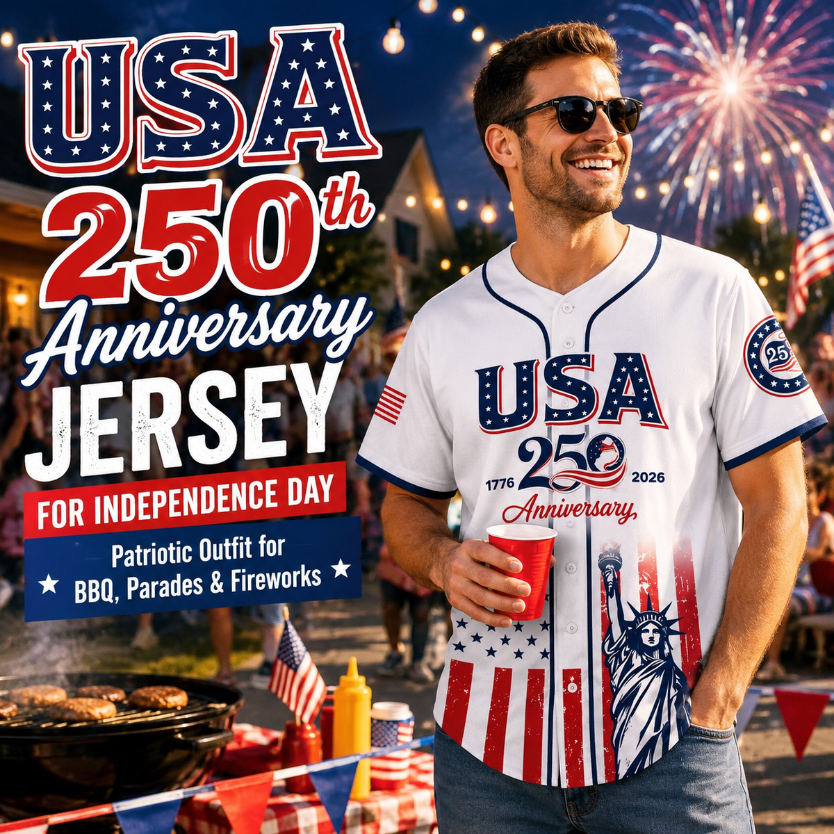 🔥LAST DAY SALE 49% OFF - 🇺🇸🦅USA 250th Anniversary Baseball Jersey – 1776-2026 Independence Day Patriotic Shirt, Men & Women, Flag & Liberty Print✨
