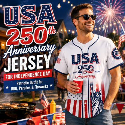 🔥LAST DAY SALE 49% OFF - 🇺🇸🦅USA 250th Anniversary Baseball Jersey – 1776-2026 Independence Day Patriotic Shirt, Men & Women, Flag & Liberty Print✨