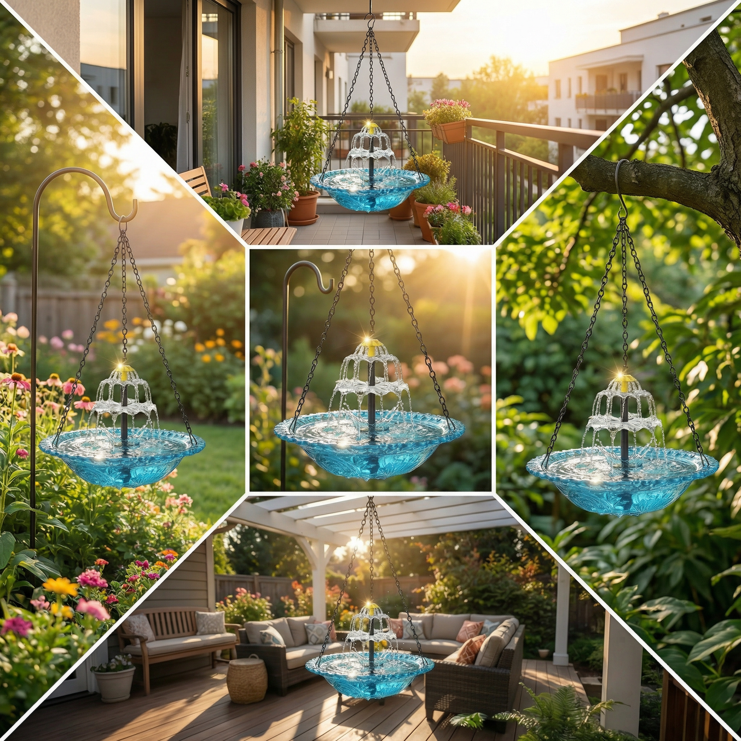 Solar Cascade Hanging Bird Bath Fountain