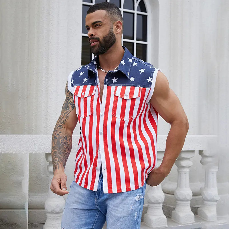 🔥LAST DAY SALE 49% OFF - 🇺🇸🦅Men's American Flag Denim Vest - 4th of July Patriotic Casual Sleeveless Jacket✨