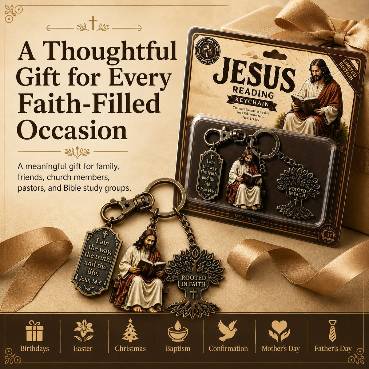 (🎁Last Day 49% OFF)✝️📖Jesus Reading Keychain