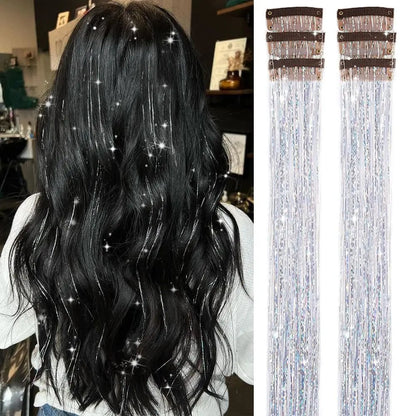 24 Inch Clip-On Glitter Hair Tinsel Extensions 6 Pcs Set