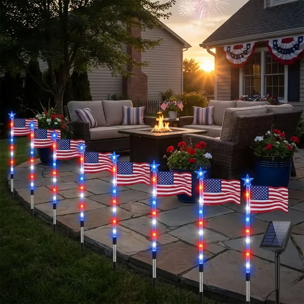 🔥Last Day  49% OFF🔥8 Solar American Flag Pathway Lights – Red, White & Blue Yard Glow for 250th Independence Celebration 🇺🇸✨