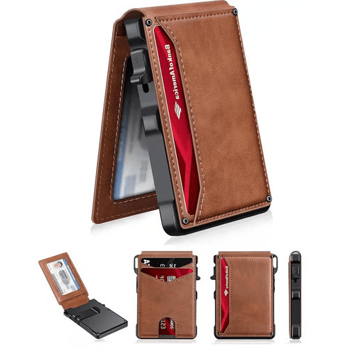 ⚡70K+ SOLD !-Wallet for Men - with Pop Up Aluminum Case Money Clip Slim Leather Slots Credit Card Holder RFID Blocking Bifold Minimalist Wallet