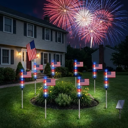 🔥Last Day  49% OFF🔥8 Solar American Flag Pathway Lights – Red, White & Blue Yard Glow for 250th Independence Celebration 🇺🇸✨