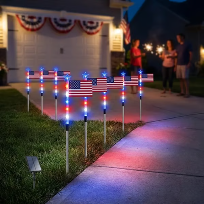 🔥Last Day  49% OFF🔥8 Solar American Flag Pathway Lights – Red, White & Blue Yard Glow for 250th Independence Celebration 🇺🇸✨