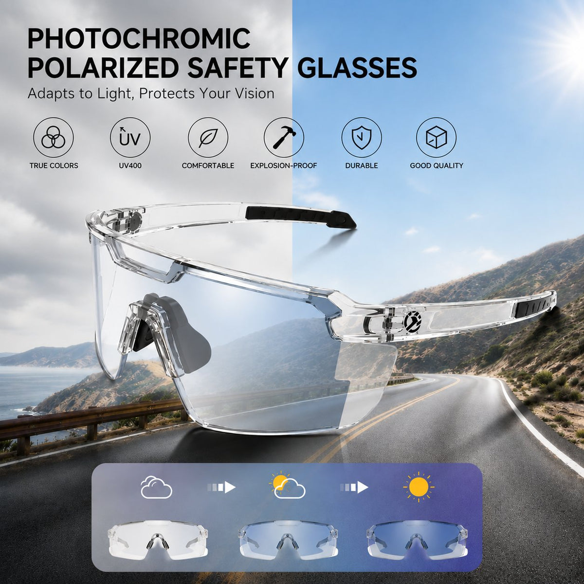 ☀️UV400 Photochromic Polarized Safety Glasses – 🥇Impact Resistant Outdoor Sports & Work Eyewear（The Best Gift for Dad）❤️👨