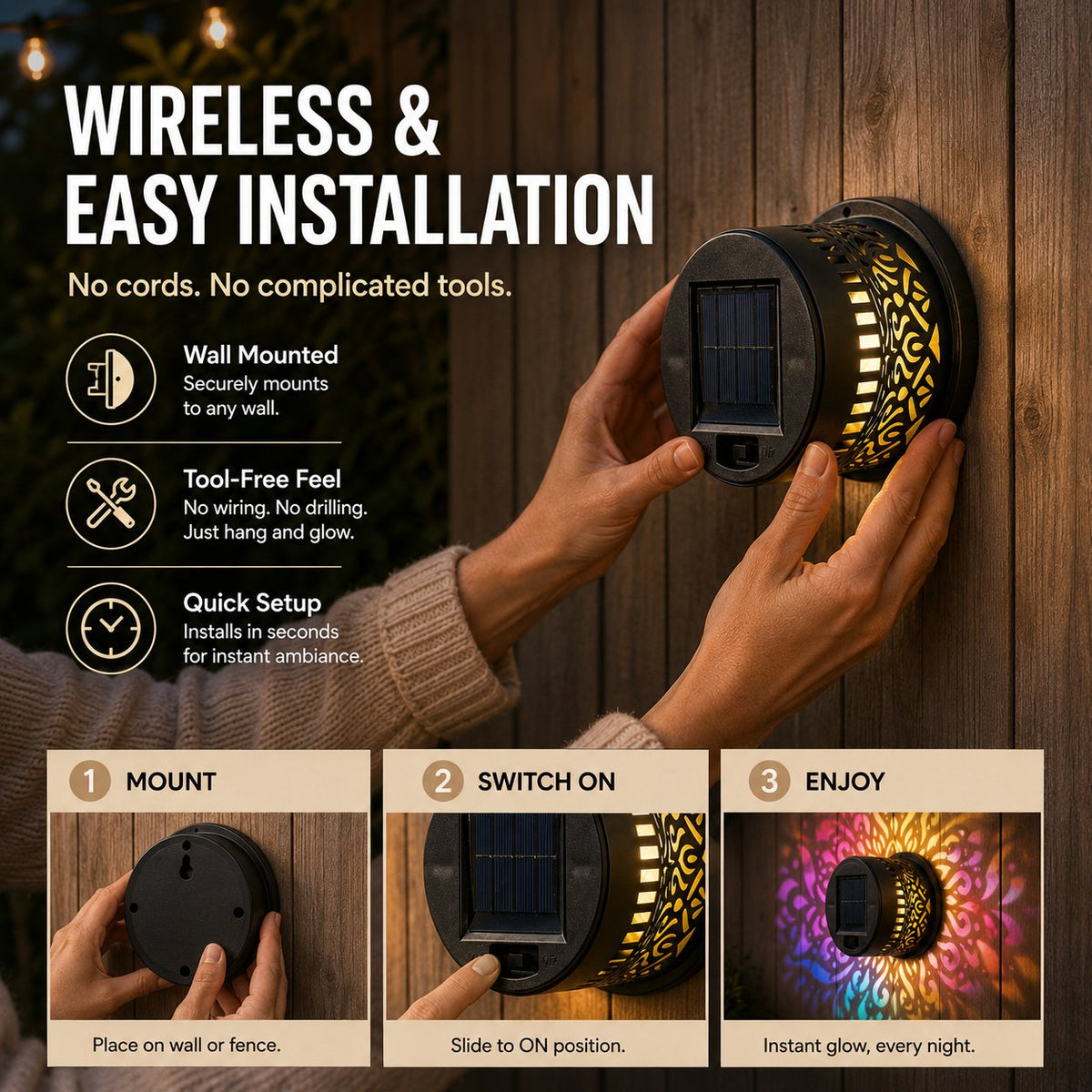 🔥Last Day 49% OFF & 65K+ SOLD! -✨Solar Mandala Wall Light | Outdoor Garden Fence Projector Lamp 🪐🌌