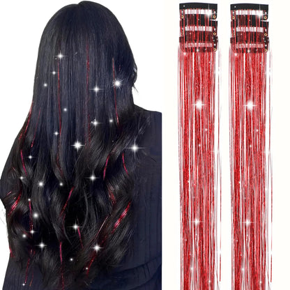 24 Inch Clip-On Glitter Hair Tinsel Extensions 6 Pcs Set