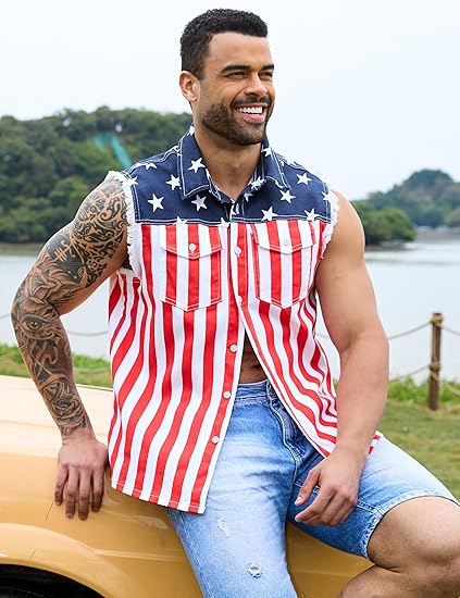 🔥LAST DAY SALE 49% OFF - 🇺🇸🦅Men's American Flag Denim Vest - 4th of July Patriotic Casual Sleeveless Jacket✨