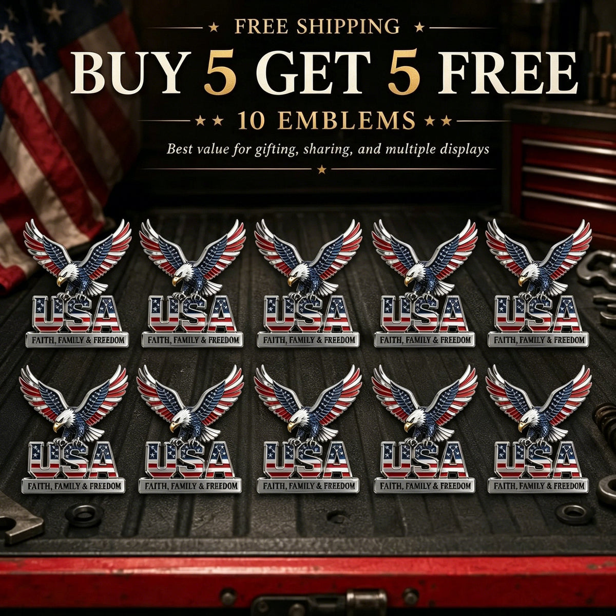 🇺🇸250th Anniversary 50% OFF - ★USA Faith, Family & Freedom★ Metal Emblem🦅