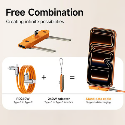 ⚡️2-in-1 Liquid Silicone Fast Charger Cable - USB-C/Lightning Cord with Foldable Stand & 180° Rotation