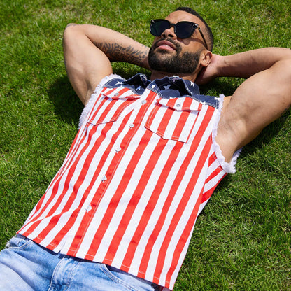 🔥LAST DAY SALE 49% OFF - 🇺🇸🦅Men's American Flag Denim Vest - 4th of July Patriotic Casual Sleeveless Jacket✨