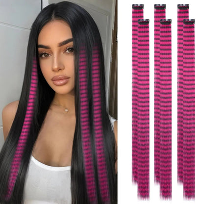 24 Inch Clip-On Glitter Hair Tinsel Extensions 6 Pcs Set