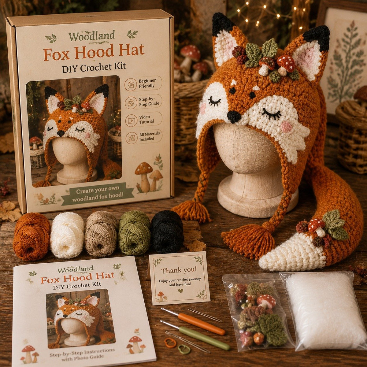 🔥Last Day 50% OFF - 🧵Fantasy Hood Hat DIY Crochet Kit – Create Your Own Magical Wearable Character Hat